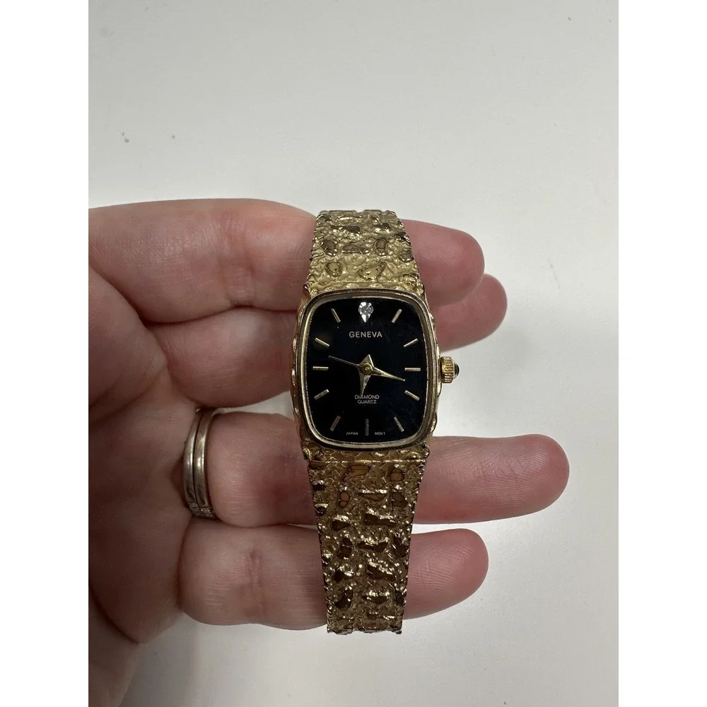 Geneva Gold Nugget Ladies‎ Watch Stainless Steel FLG Clasp 220566 Needs Battery